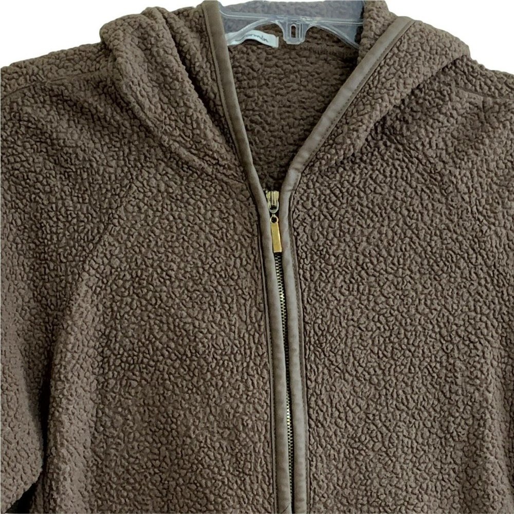 Carmin Brown Size Large Fleece Sherpa Hooded Zippered Jacket - Picture 2 of 6